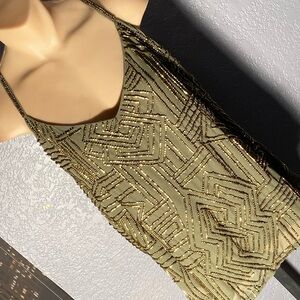 POLO RALPH LAUREN - NWT - tank: 🫒 w gold beads on both sides, lined - XL